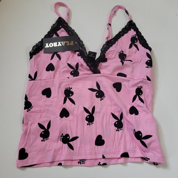 Playboy Bunny Print Lace Trim 2 Piece Pajama Set - Picture 3 of 7